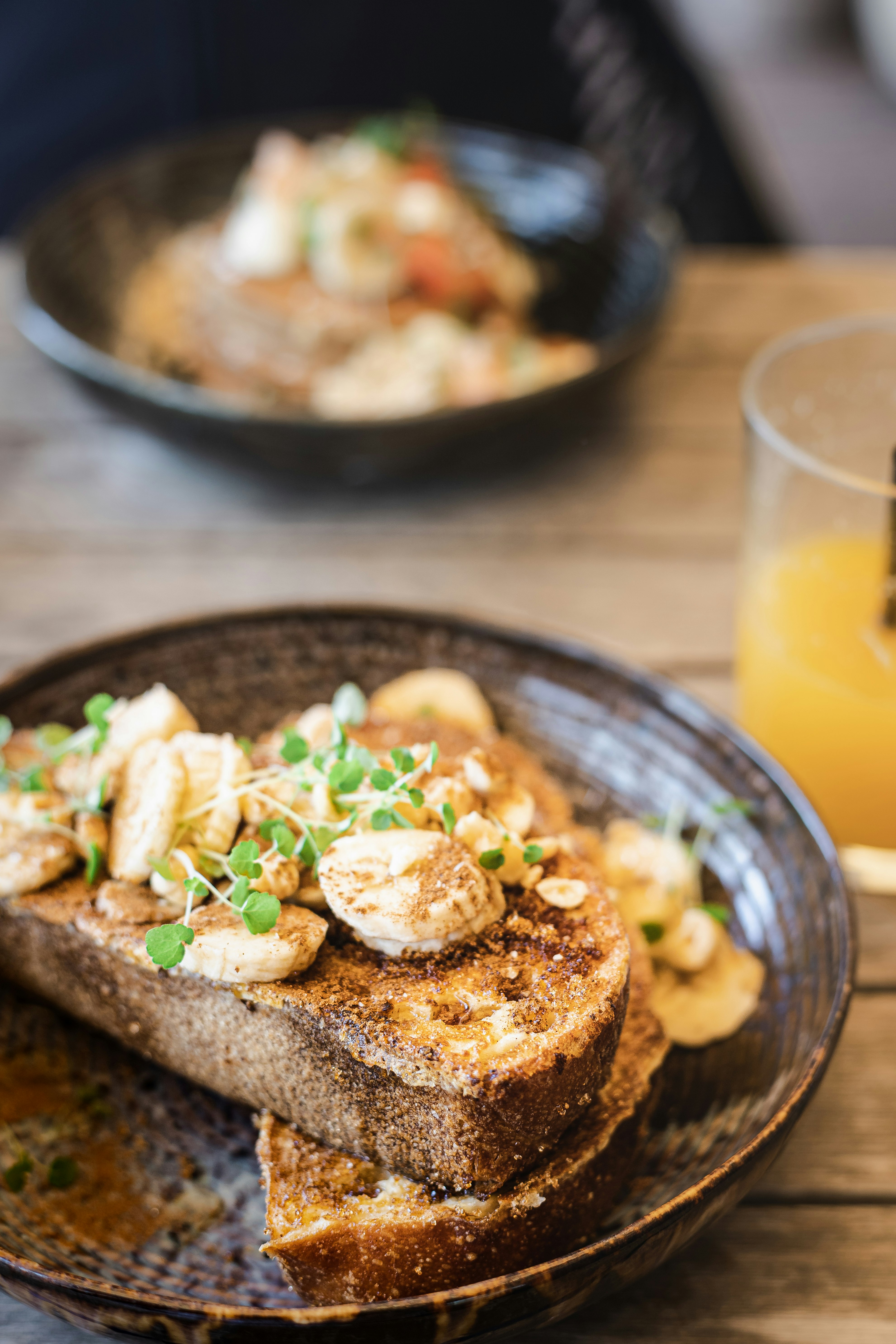 brown bread on black ceramic plate